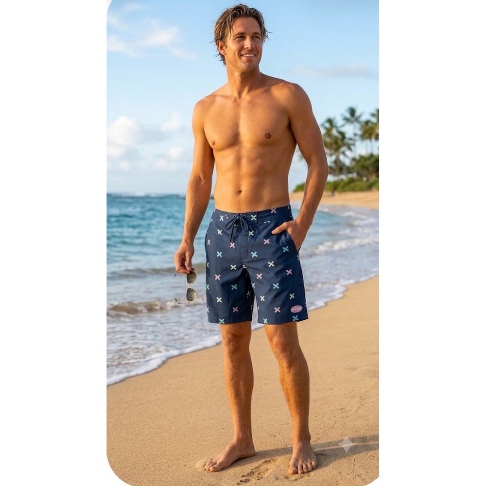 Vineyard Vines Board Shorts Men's Size 33 Navy Blue Neon Fish Skeleton Print